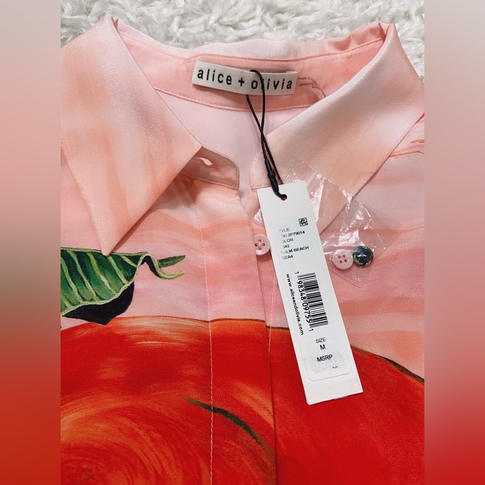 NWT Alice + Olivia Willa Silk Top In Palm Beach - Picture 8 of 10